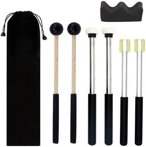 TUOREN 3Pair Steel Tongue Drum Mallet Hand Pan Sticks Percussion Instrument Accessories with Bracket, Velvet Storage Bag