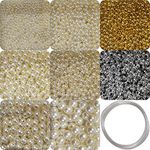 INDIKONB 3100 pcs Beads 9 in 1 Moti for Jewelry Making (Includes Pearl Motis of Size 3, 4, 5, 6, 8, 10 mm + Silver and Gold Bead) | Pearl Beads for Jewellery, Embroidery Work, and Craft |M6 - Cream|