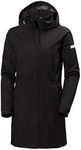 Helly Hansen Women's Aden Waterproof Windproof Breathable Long Length Packable Hood Rain Coat Jacket, 990 Black, Large