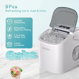 EUHOMY Countertop Ice Maker – Compact White Ice Machine