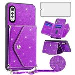 Asuwish Phone Case for LG Velvet 5G/LGVelvet Verizon G5 UW T-Mobile 2020 Wallet Cover with Tempered Glass Screen Protector and Crossbody Strap Bling Glitter Card Holder LM G900UM 4G Tmobile Purple