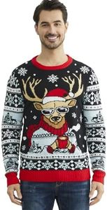 YIJIU Ugly Christmas Sweaters for Men Funny Novelty Reindeer Knitted Pullover Jumper Top for Holiday Party,Reindeer,XXL