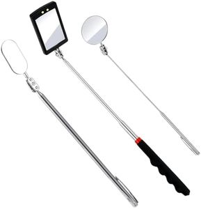 3PCS Telescopic Inspection Mirror,Stainless Steel LED Telescoping Inspection Mirror,Portable 360 Degree Rotating Mechanic Mirror with Long Handle Tool(Oval, Round,Square)
