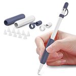 Delidigi 2 Pack iPencil Grip Ergonomic Sleeve Silicone Anti-Lost Replacement Cap Accessories Set Compatible with Apple Pencil 1st Generation (White, Midnight Blue)