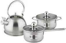 Daniks Mini Stainless Steel Cookware Set with Glass Lids | Induction Small Saucepan, Pot and Kettle | Dishwasher Safe Set | Pot sfor Boiling, Milk, Spaghetti, Soup | Silver