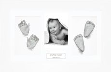 BabyRice Large Baby Casting Kit (Great for Twins), 15x9" White Frame, White Mount, Silver Metallic Paint