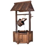 Giantex Wishing Well Water Fountain Rustic Wooden Outdoor Garden Decorative Fountain Backyard w/Electric Pump