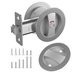 HEYLEAYAR Round Pocket Door Lock with Indicator,1 Pack Pocket Door Hardware Privacy Lock Latch(2-3/8" Backset),Invisible Pocket Lock for 1-3/8” to 2-1/8” Thickness Door for Bed/Bath,Brushed Nickel