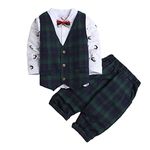 Hopscotch Boys Cotton Checkered Waistcoat Shirt and Pant Set in Multi Color for Ages 4-5 Years Green