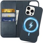 SHIELDON Wallet Case for iPhone 15 Pro Max, Genuine Leather Detachable Magnetic 2 in 1 Case with [Kickstand][RFID Blocking][Card Slots] Wireless Charging Compatible with iPhone 15 Pro Max - Navy Blue