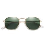 SOJOS Small Square Polarized Sunglasses for Men and Women Polygon Mirrored Lens SJ1072 with Gold Frame/Green Lens