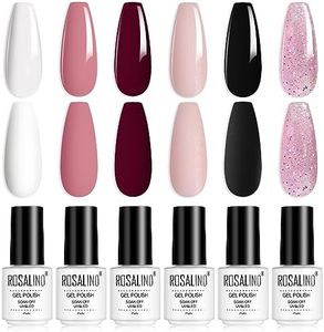 ROSALIND Esmaltes Semipermanentes de Uñas en Gel, Negro Blanco Rosa Rojo Esmaltes Semipermanentes para Uñas 6pcs, UV LED Kit Uñas Semipermanentes Pintauñas Semipermanentes Set