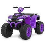 Costzon 24V Kids Electric ATV, 4-Wheeler Quad Car with Wireless Connection, Music, Radio, Treaded Tires, LED Lights, High Low Speed & Soft Start, Ride on Car for Kids 3-8 Years Old (Purple)