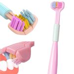 Athelas 3 sided toothbrush for kids girls ages 2 to 6 | Premium easy to use tooth brush for deep cleaning with super soft bristles for young kid girl children under 6 years old (Pink)