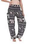 CHAINUPON Harem Trousers Women Boho Loose Yoga Pants Casual Bohemian Hippie Lounge Elephant Pyjamas Bottoms (S-M, Black Elephant)