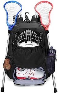 GOBUROS Lacrosse Bag, Lacrosse Equipment Backpack with Stick Holder and Hidden Zipper Net Holds All Lacrosse or Field Hockey Gears, Separate Ventilated Shoe Space Hold Up to US Mens 13, Black