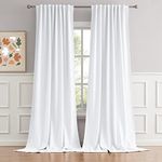 DUALIFE White Extra Long Blackout Curtains 52x108in, Rod Pocket Back Tab for Living Room, Thermal Insulated Soundproof, Privacy Assured, Ideal for High Ceiling Patio Sliding Door