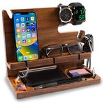 GRETAOTO Wooden Docking Station for Cell Phone, Smartphone, Tablet, Wallet, Gadgets, Watch, Keys, Accessories, Essentials, Desk Organiser, Nightstand, Gifts for Men (Brown)