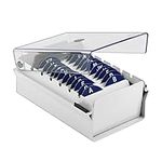 Acrimet Index Business Card Size File Holder Organizer Metal Base Heavy Duty (AZ Index Cards and Divider Included) (White Color with Clear Crystal Plastic Lid Cover)