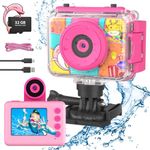 CHAKEYAKE Waterproof Children's Camera, 1080P HD Underwater Video Camera for Children, Digital Selfie Camera with 32G SD Card, Toy Camera Gift for Girls Boys 3-12 (Pink)