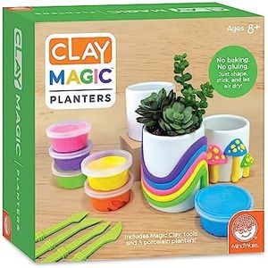 MindWare Clay Magic Planters Kids Crafts - Air-Dry Clay for Kids Ages 8 and Up – Shape and Press 6 Vibrant Colors of Magic Clay to Decorate Sturdy Porcelain Planters - No Glue or Baking Required
