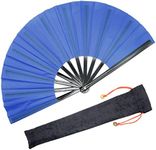 OMyTea Large Kitana Rave Clack Folding Hand Fan for Men/Women - Chinese Japanese Kung Fu Tai Chi Handheld Fan - for EDM, Music Festival, Event, Party, Dance, Performance, Decoration (Blue)