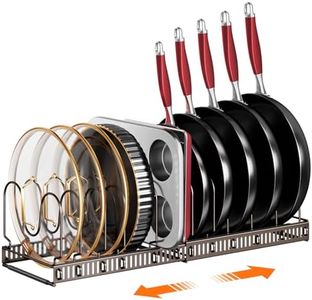 MUDEELA Pots and Pans Organizer under Cabinet, Expandable Pan Lids Organizers inside Cabinet with 12 Adjustable Dividers, Kitchen Storage Organization Pot Holder Cookie Sheet, Cutting Board Organizer