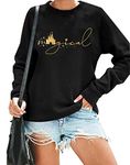 UNIQUENOE Magic Kingdom Sweatshirts For Women Magical Tshirt Family Vacation Tee Castle Graphic Short Sleeve Tops, Black, Medium