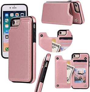 GoshukunTech Wallet Case for iPhone 7/8,for iPhone SE 2020 Case,for iPhone SE 5G 3rdGen Case[Double Magnetic Clasp Durable Shockproof Cover] with Card Holders PU Leather Kickstand Card Slots-Rose gold