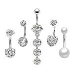 Melighting 5pcs Belly Bars Navel Piercing Jewellery 14g 316L Stainless Steel Belly Button Ring Clear CZ Navel Bar Belly Ring dangle