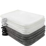 PHOGARY 10 Pack Microfiber Body Wash Mitts, Soft Face Mitten, Bath Spa Cloth, Reusable Makeup Remover Mitt Gloves, European Style Wash Cloth,6×8inch, White and Grey