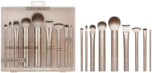 REAL TECHNIQUES Au Naturale Makeup Brush Kit, For Foundation, Powders, and Concealers, Premium Quality Face Brushes, 9 Piece Set, Gold