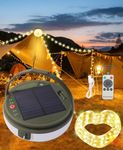 Camping String Lights Solar Upgraded 2 in 1, Camping String Lights Outdoor with 8 Lighting Modes(39.4 Ft),Solar Power and Type-C Rechargeable, Waterproof Portable Camping Lights for Hiking Decor