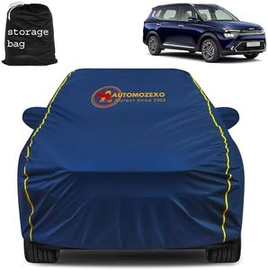AUTOMOZEXO Kia Carens Car Cover for All Weather Protection with Mirror Pocket Inner Cotton Layer Triple Stitched Waterproof Cover with Adjustable Belt Bottom Elastic to Secure Fit (Blue)
