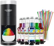 Hawaiian Shaved Ice HomePro Shaved Ice and Snow Cone Machine Kit, 6-16oz. Syrup Flavors Cherry, Grape, Blue Raspberry, Tiger’s Blood, Lemon-Lime, Pina Colada, 50 spoon straws, 6 black pour spouts