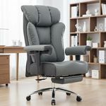 Efomao Big Tall Ergonomic Office Chair 450LBS with Foot Rest, High Back PU Leather Executive Chair with Adjustable Padded Armrests, Lumbar Support for Home or Work, Heavy Duty Computer Chair, Grey