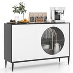 COSTWAY Kitchen Buffet Sideboard, Wooden Storage Cabinet with 3 Doors, Adjustable Shelf & Elevated Metal Legs, Floor Display Organiser Console Table for Dining Living Room