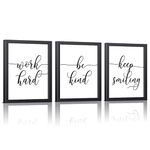 HPNIUB Black Framed Inspirational Quotes Art Print Set of 3 (10”X8”)-Ready to Hang Minimalist Typography Wall Saying Poster, Black and White Modern Canvas Artwork for Bedroom Home Decor