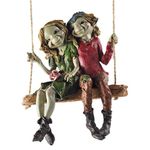 Fiesta Studios Pixie Couple Hanging Swing, Sculpture Magical Mystery Garden Decor Figurines Elf & Fairy Children, Height 12cm