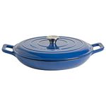 Argon Tableware Casserole Dish Cast Iron Shallow Enameled Dutch Oven Pan with Self-Basting Lid for Roasting, Braising, Stews and Curries - 2.3 Litre - Midnight Blue