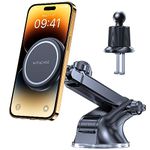 Miracase Fits for MagSafe Car Mount, [Upgraded Suction& Long Arm] Magnetic Phone Holder for Car Dashboard Windshield Vent Compatible with iPhone 15/14/13/12, Samsung and All Phones