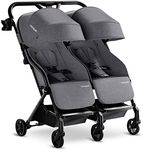 Mompush Lithe Double Ultralight Stroller, Lightweight Side by Side Stroller, Two Large Seats with Individual Recline, Easy Fold Grey