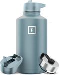 IRON °FLASK Sports Water Bottle - Wide Mouth with 3 Spout Lids - Stainless Steel Gym & Outdoor Bottles for Men, Women & Kids - Double Walled, Insulated Thermos, Metal Canteen - Elemental Gray, 64 Oz