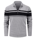 MAGCOMSEN Sweaters for Men Quarter Zip Pullover Warm Sweaters Zip Up Pullover Sweater Winter Golf Sweaters Striped Sweatshirts Light Grey,M