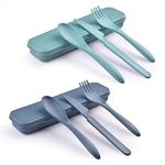 2 Sets Reusable Cutlery Set with Case, Travel Fork Knife Spoon Set, Portable Plastic Cutlery Set for Picnic School Office Lunch (1)