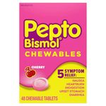Pepto Bismol Chewables | 5 Symptom Stomach Relief | Regular Strength | Cherry Flavour | 48 Chewables | For Nausea, Heartburn, Indigestion, Upset Stomach & Diarrhea Relief