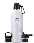 IRON °FLASK Sports Water Bottle - 945 ml, 3 Lids (Spout Lid), Vacuum Insulated Stainless Steel, Hot Cold, Double Walled, Thermo Mug, Standard Metal Canteen (Carrara Marble)