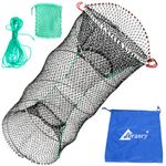 Drasry Crab Trap Bait Lobster Crawfish Shrimp Portable Folded Cast Net Magic Collapsible Fishing Traps Nets Accessories for Blue Crabs 1PCS60*30cm Black (1cm Mesh)