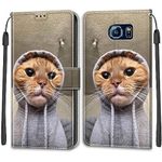 Mo-Beauty Compatible with Samsung Galaxy S6 Case, PU Leather Flip Wallet Phone Stand Shockproof Cases Cover with 2 Slot Card Holder and Magnetic Closure for Samsung S6 Phone Covers (Cat)