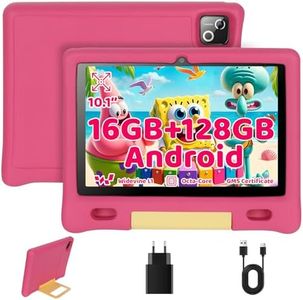 Whitedeer Tablettes Tactiles pour Enfants Android Tablette 10 Pouces Octa Core avec 16GB RAM 128GB ROM TF 1TB, Wi-FI 6/BT 5.3, Widevine L1, 5000 mAh, Contrôle Parental Rose Cadeau Educative Enfant